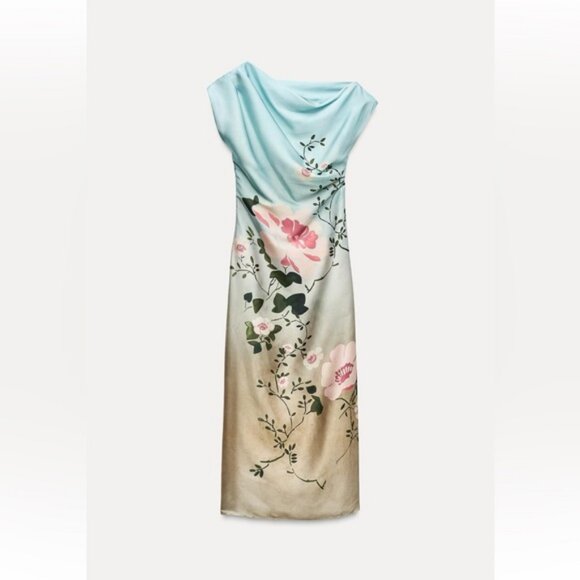 ZARA SATIN EFFECT FLORAL PRINT DRESS - Picture 1 of 7
